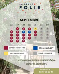 Calendrier ouverture restaurant Septembre 26